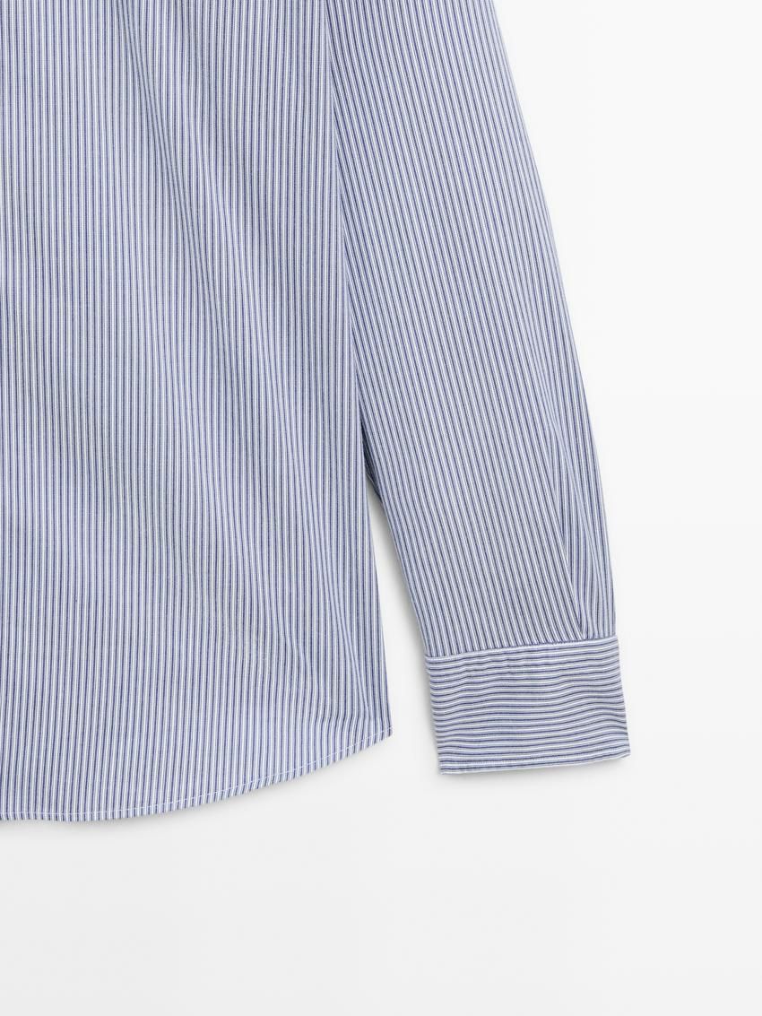 Massimo Dutti Regular Fit Striped Cotton Men Shirts Blue / White | US-SA2831479