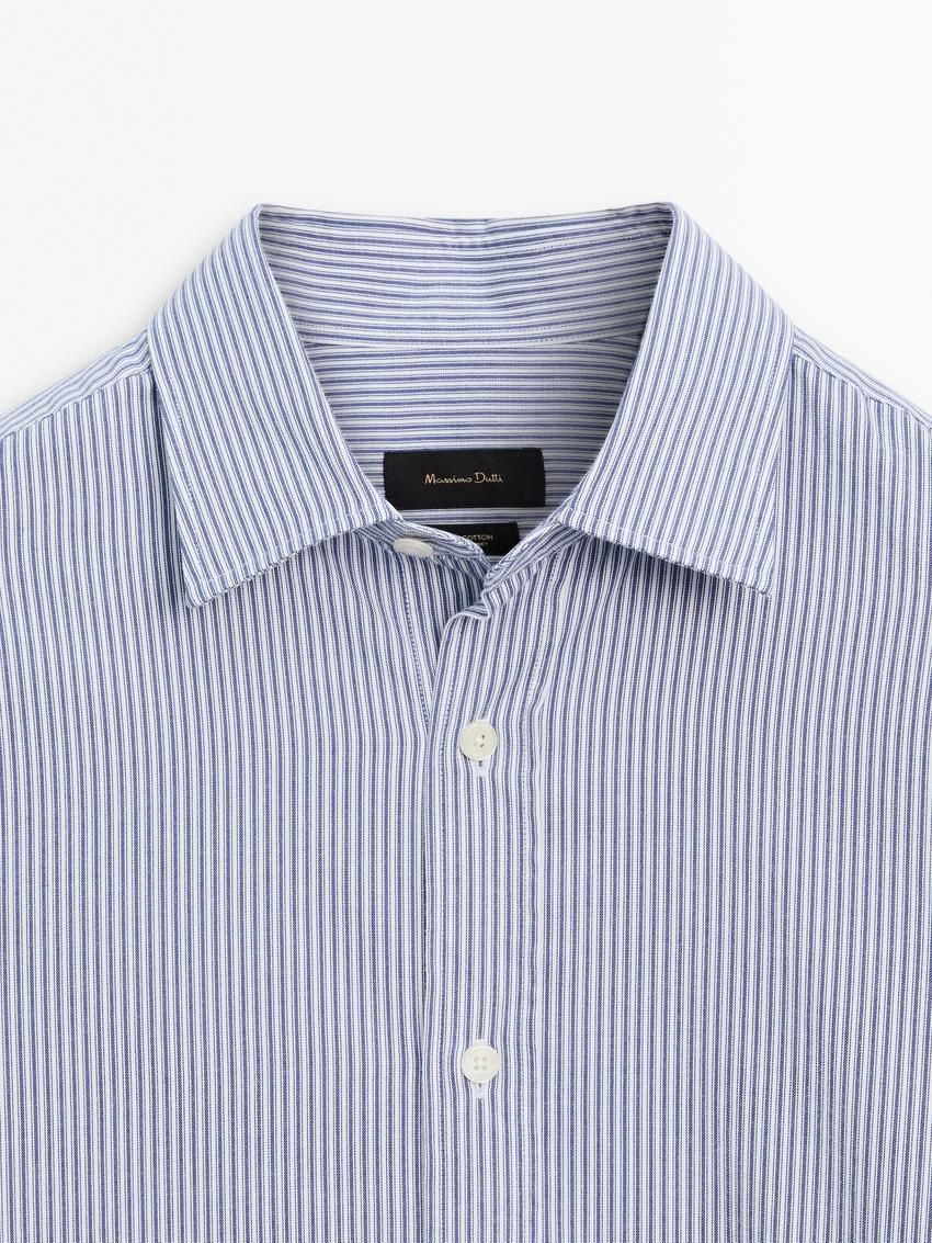 Massimo Dutti Regular Fit Striped Cotton Men Shirts Blue / White | US-SA2831479