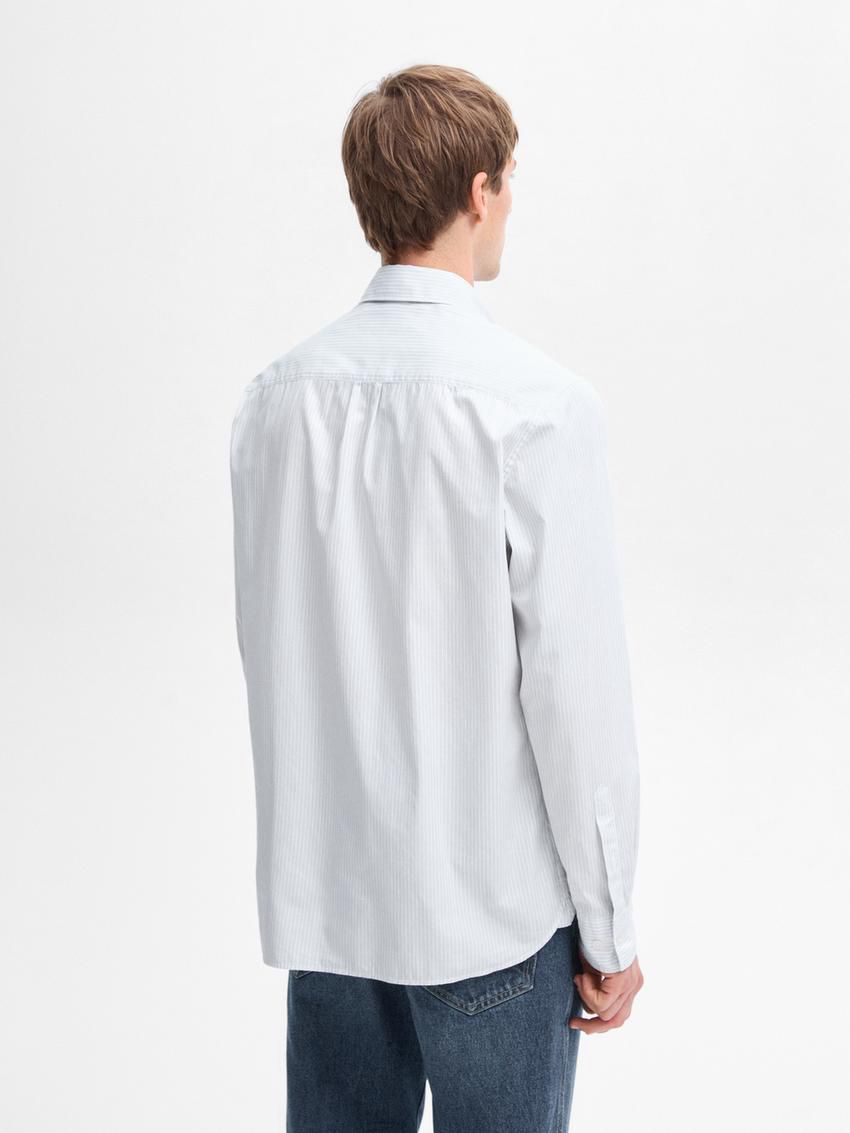 Massimo Dutti Regular Fit Striped Cotton Men Shirts Grey / White | US-EN3574291