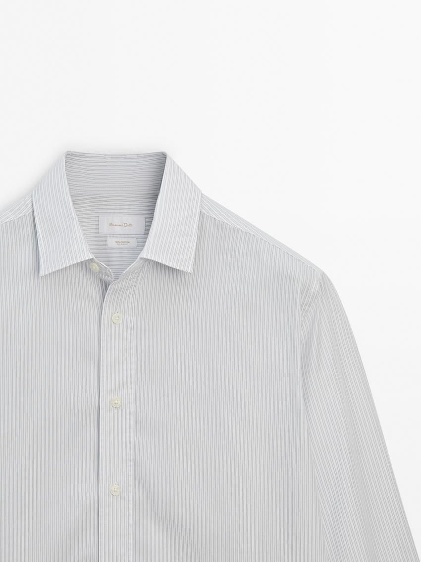 Massimo Dutti Regular Fit Striped Cotton Men Shirts Grey / White | US-EN3574291