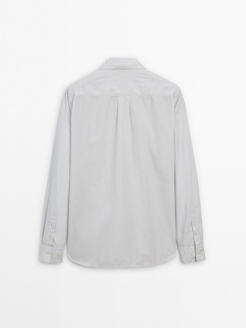 Massimo Dutti Regular Fit Striped Cotton Men Shirts Grey / White | US-EN3574291