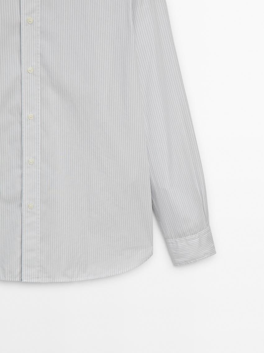 Massimo Dutti Regular Fit Striped Cotton Men Shirts Grey / White | US-EN3574291