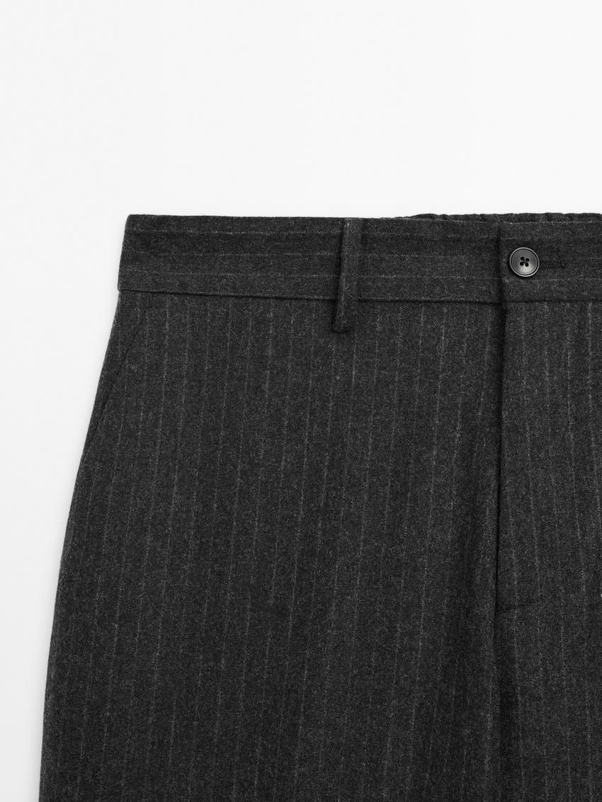 Massimo Dutti Regular Fit Striped Flannel Men Trousers Dark Grey | US-QY8402719