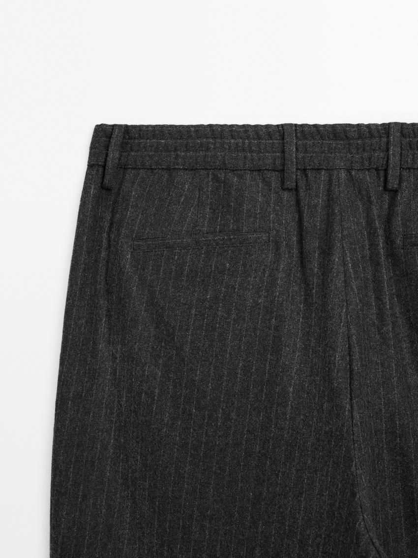 Massimo Dutti Regular Fit Striped Flannel Men Trousers Dark Grey | US-QY8402719