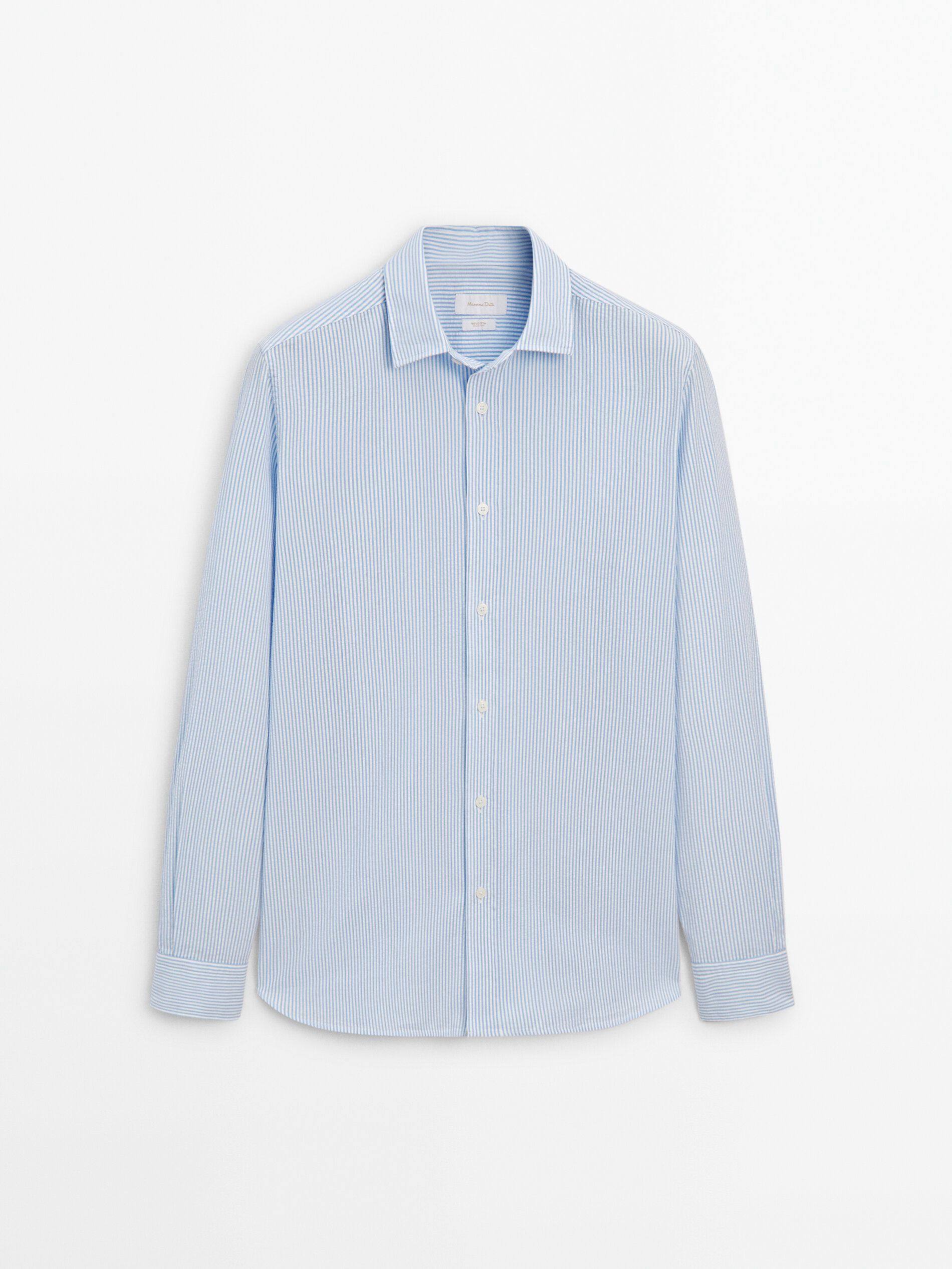 Massimo Dutti Regular Fit Striped With Fabric Detail Men Shirts Light Blue | US-SG1702385