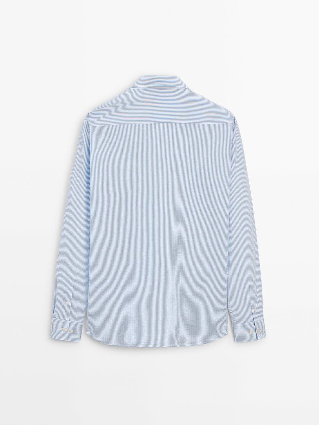 Massimo Dutti Regular Fit Striped With Fabric Detail Men Shirts Light Blue | US-SG1702385