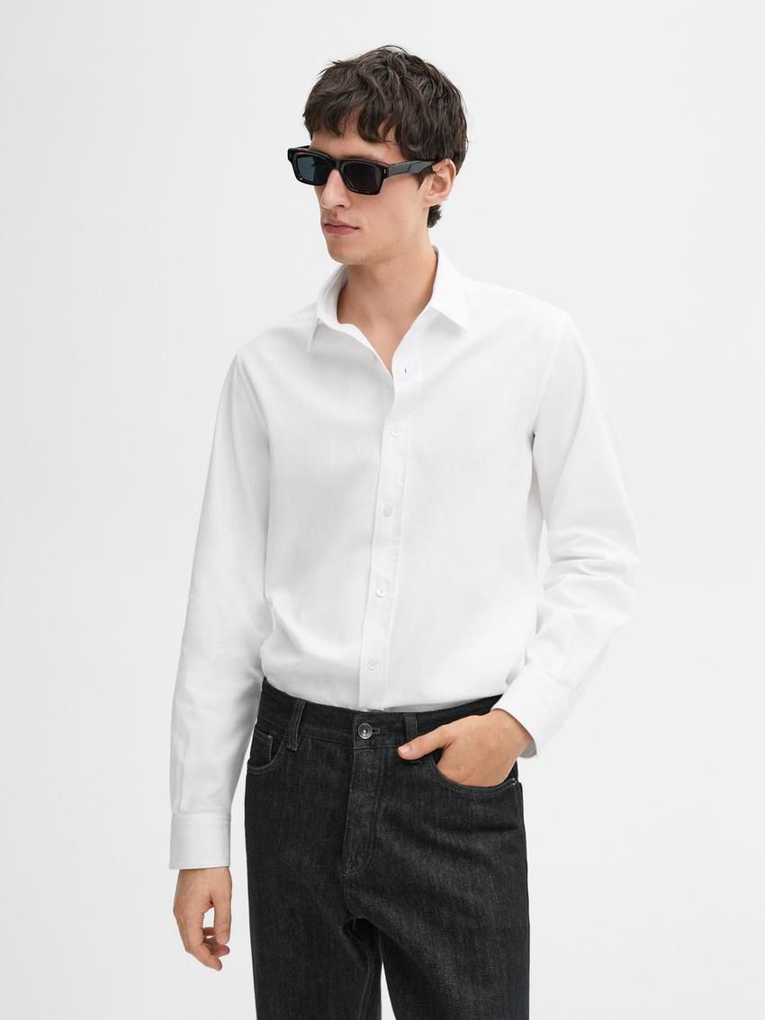Massimo Dutti Regular Fit Textured Cotton Men Shirts White | US-QP7536820