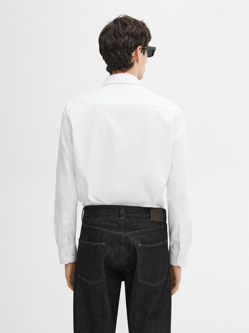 Massimo Dutti Regular Fit Textured Cotton Men Shirts White | US-QP7536820
