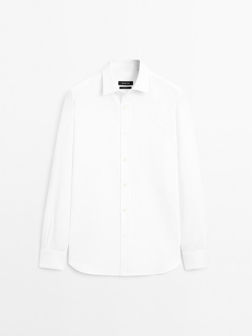 Massimo Dutti Regular Fit Textured Cotton Men Shirts White | US-QP7536820