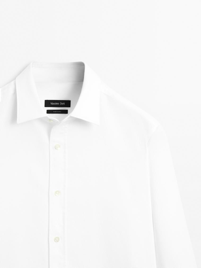 Massimo Dutti Regular Fit Textured Cotton Men Shirts White | US-QP7536820