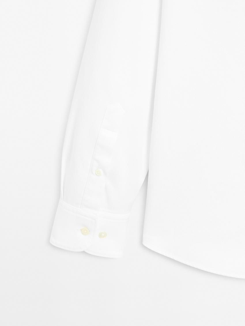 Massimo Dutti Regular Fit Textured Cotton Men Shirts White | US-QP7536820