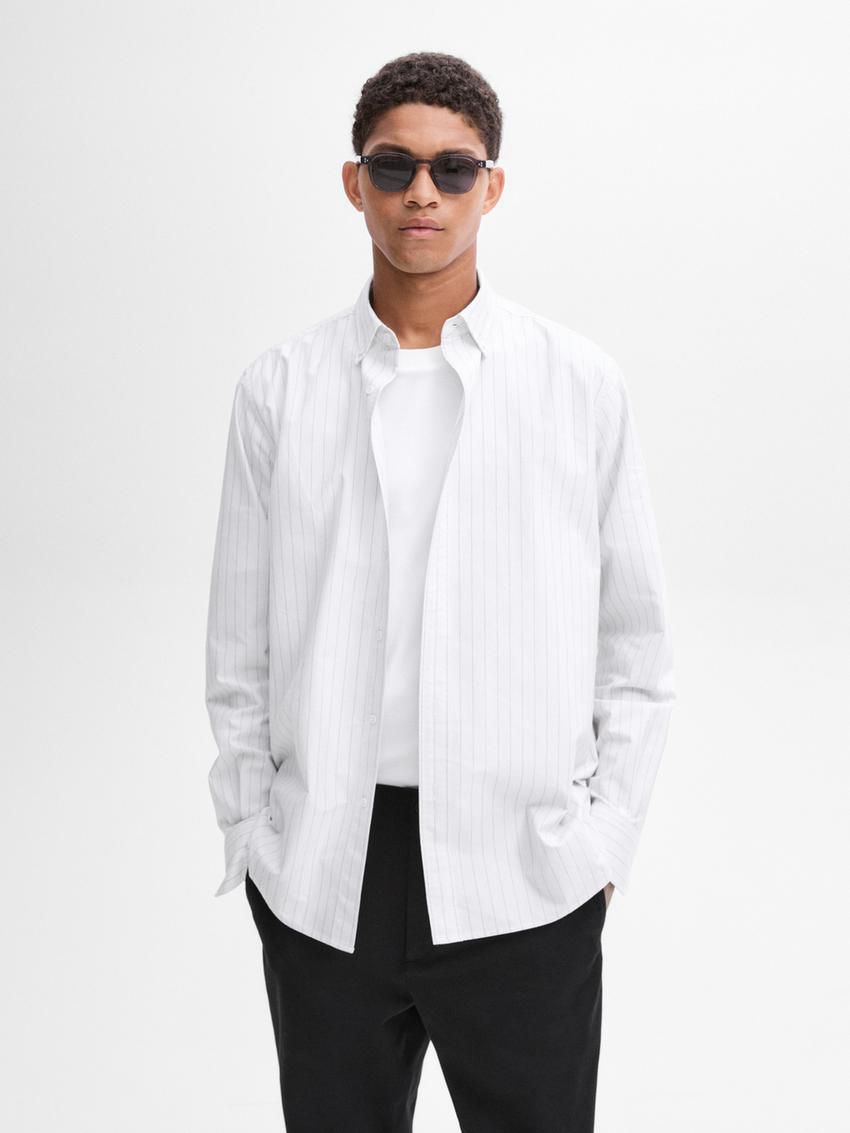 Massimo Dutti Regular Fit With Striped Detail Men Shirts White | US-HV3985740