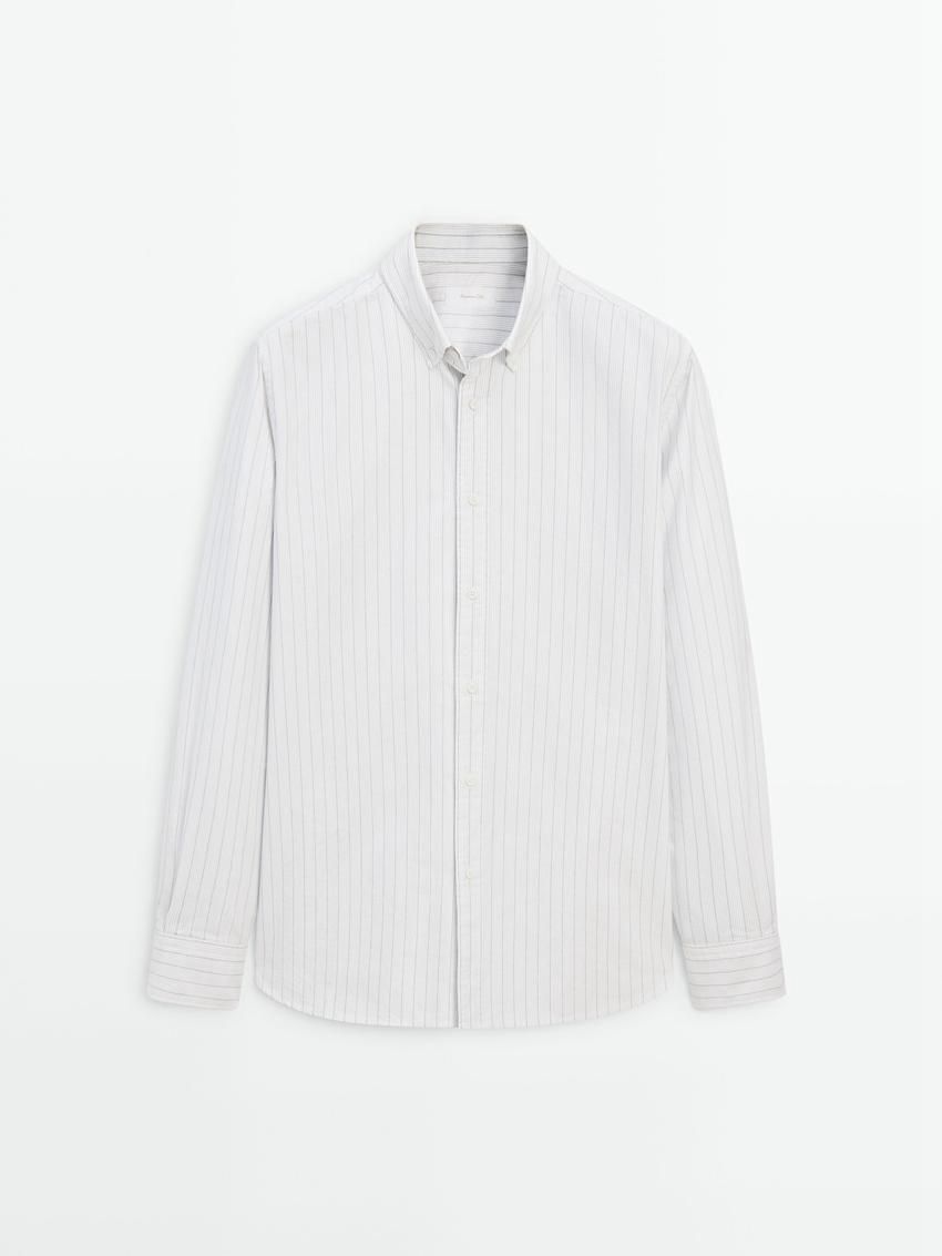 Massimo Dutti Regular Fit With Striped Detail Men Shirts White | US-HV3985740