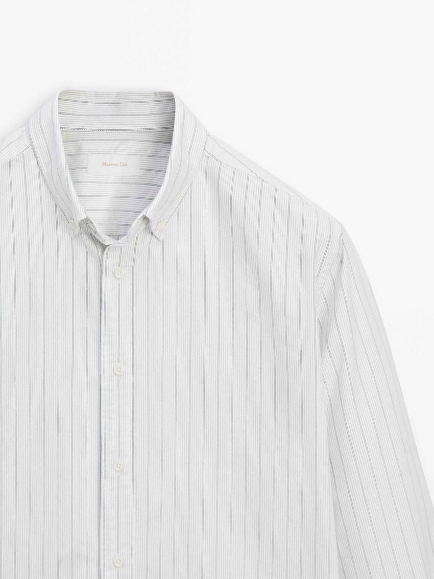 Massimo Dutti Regular Fit With Striped Detail Men Shirts White | US-HV3985740