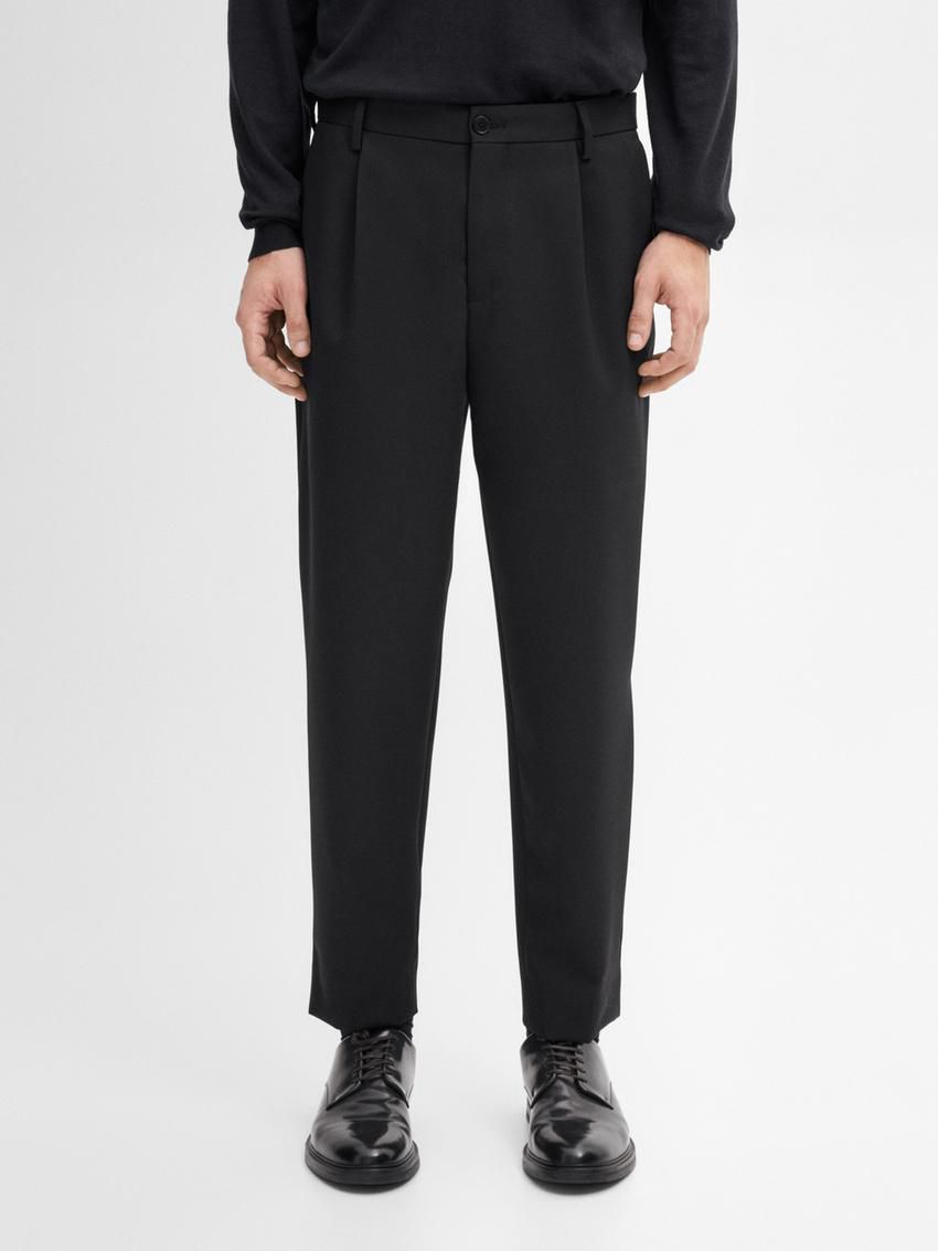 Massimo Dutti Regular Fit Wool Men Trousers Black | US-PX6078245