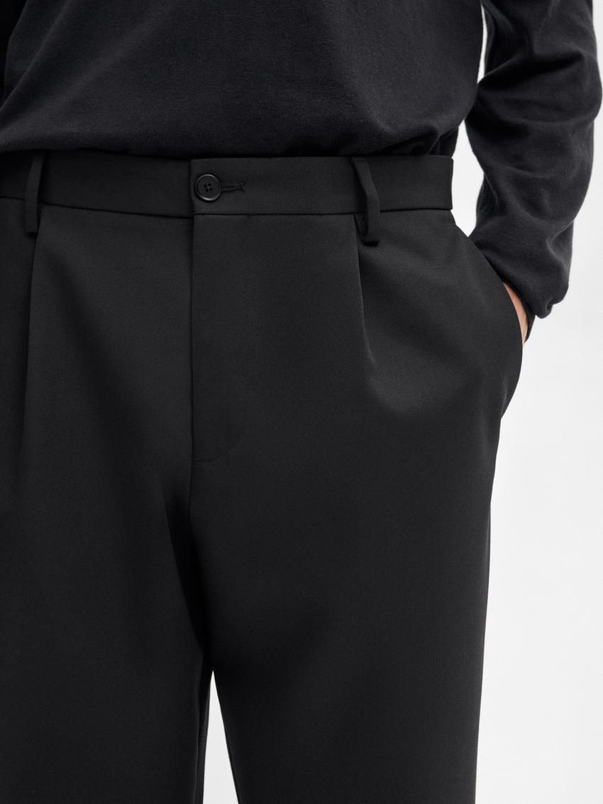 Massimo Dutti Regular Fit Wool Men Trousers Black | US-PX6078245