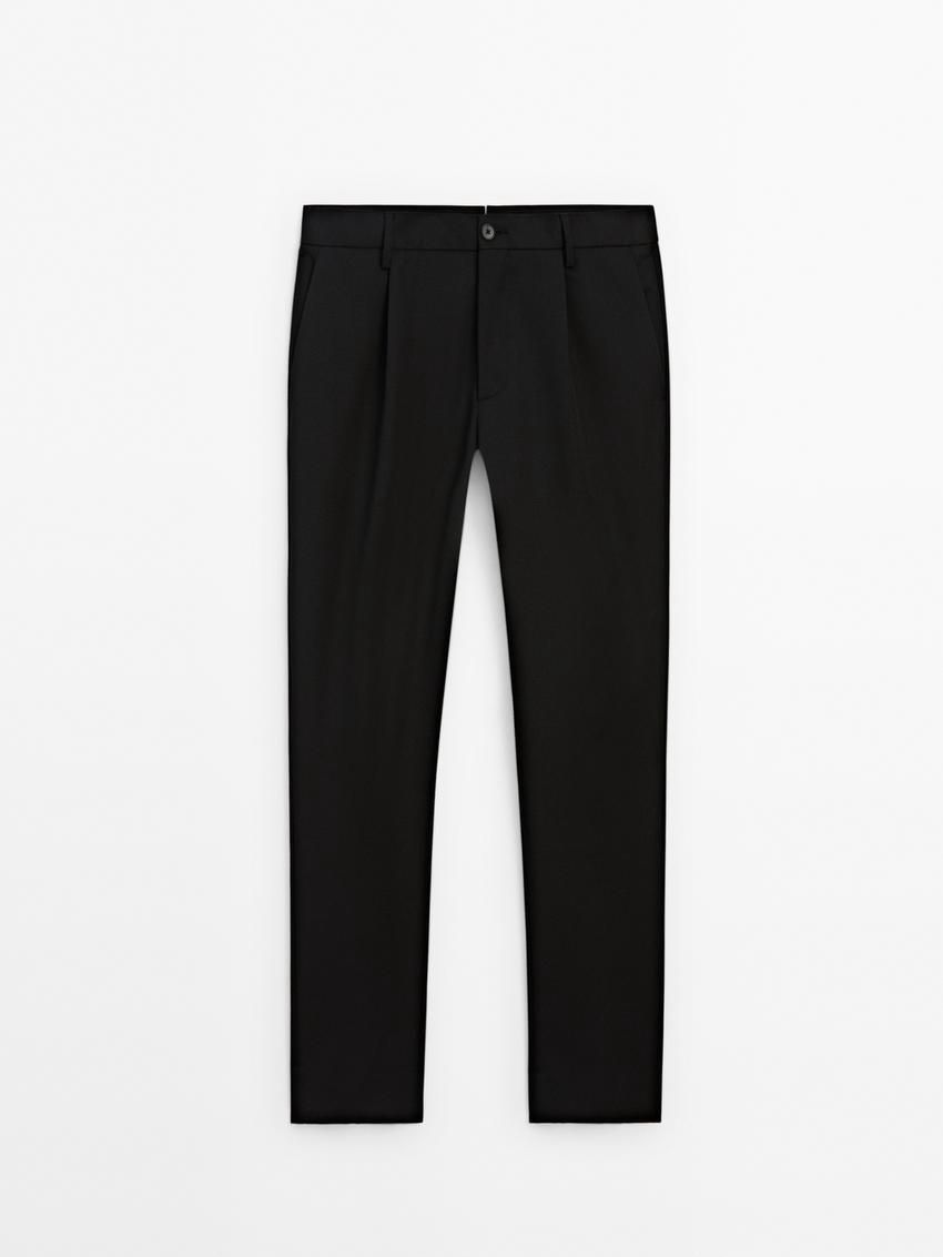 Massimo Dutti Regular Fit Wool Men Trousers Black | US-PX6078245
