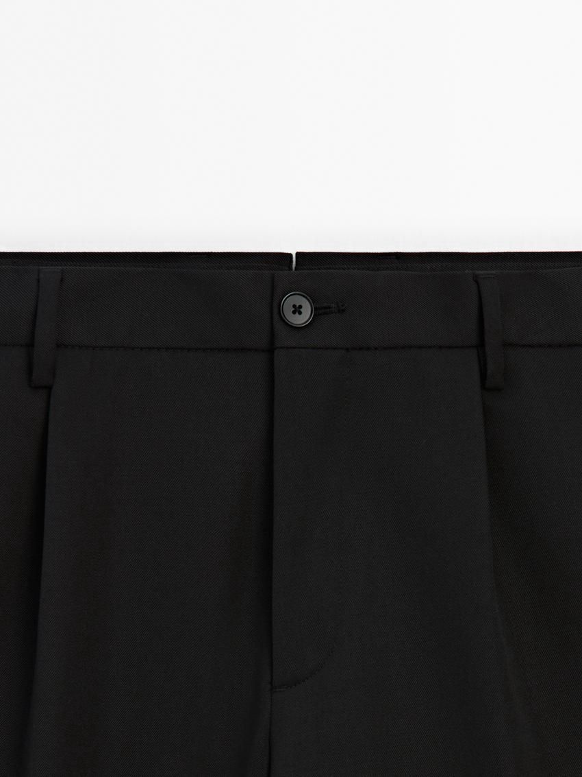 Massimo Dutti Regular Fit Wool Men Trousers Black | US-PX6078245