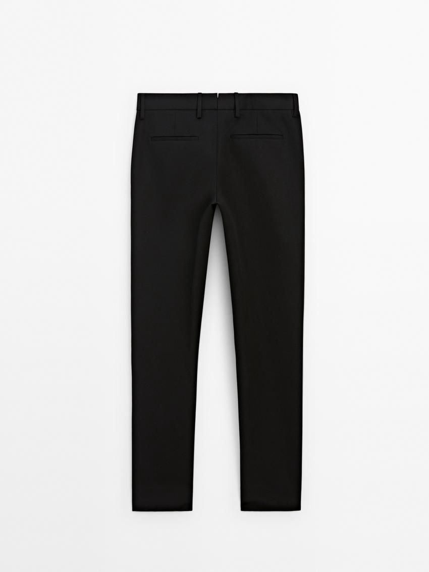 Massimo Dutti Regular Fit Wool Men Trousers Black | US-PX6078245
