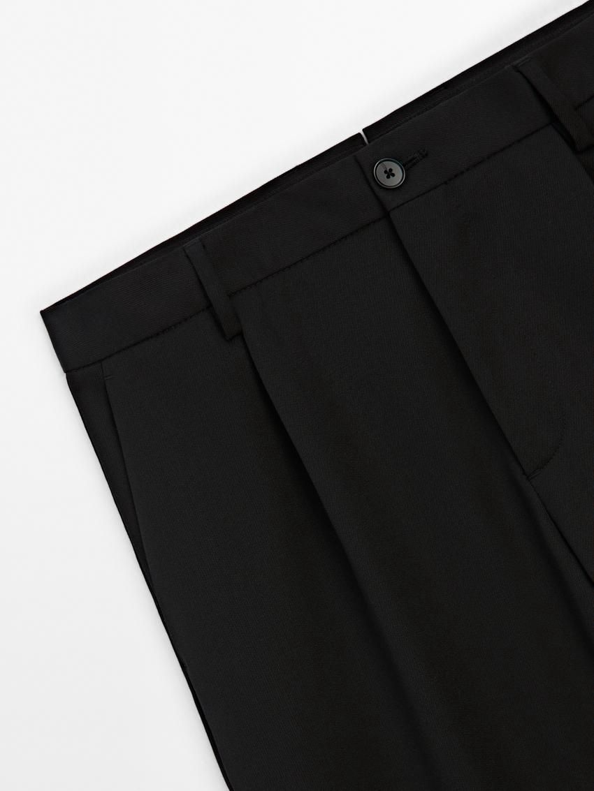 Massimo Dutti Regular Fit Wool Men Trousers Black | US-PX6078245