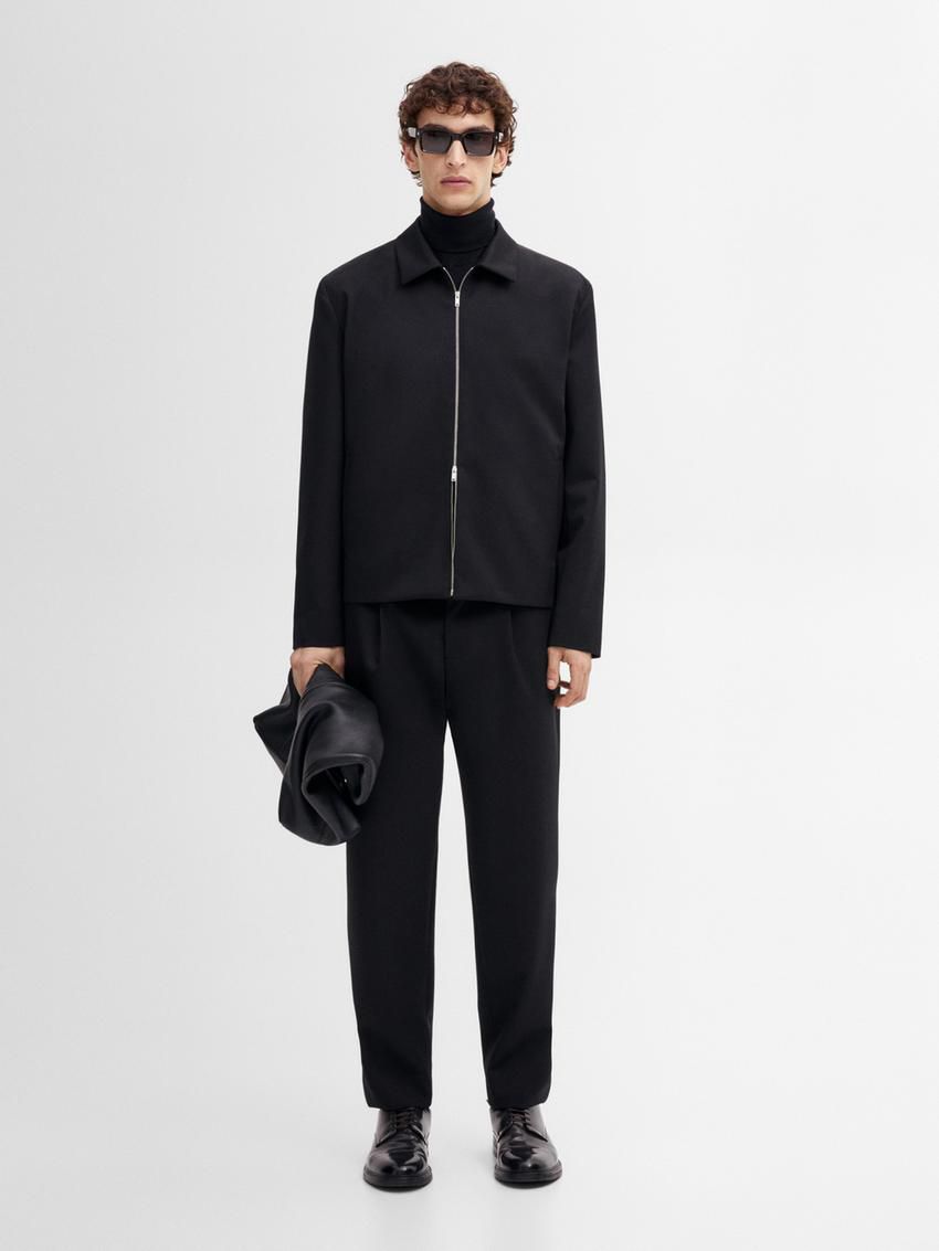 Massimo Dutti Regular Fit Wool Men Trousers Black | US-PX6078245