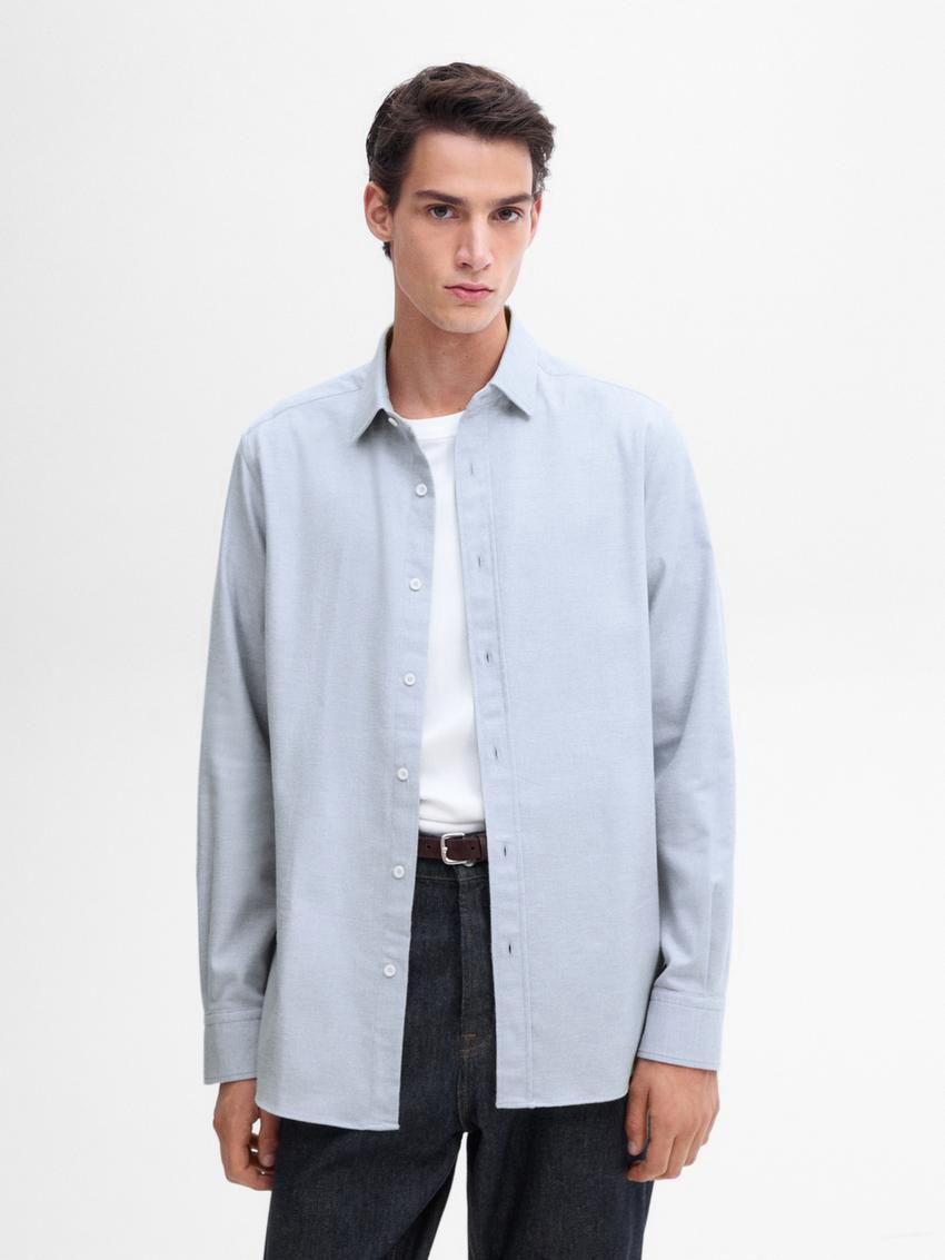 Massimo Dutti Regular-fit Cotton Men Shirts Light Blue | US-PR0689743