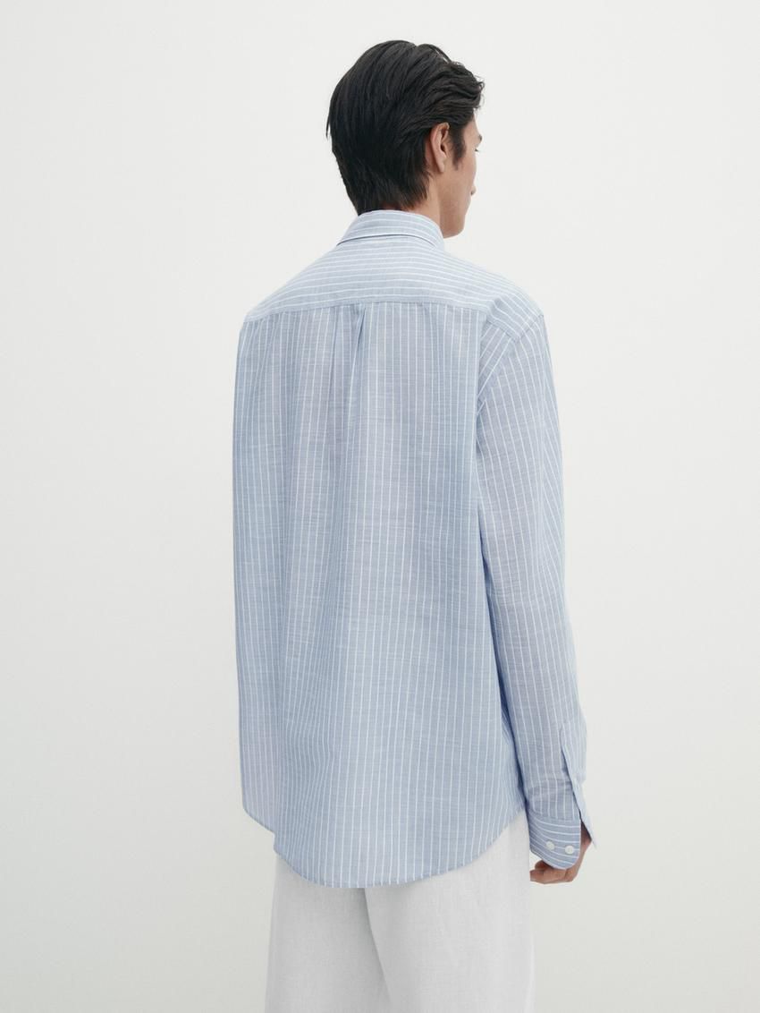 Massimo Dutti Regular-fit Striped Cotton Blend Men Shirts Light Blue | US-OX9360814