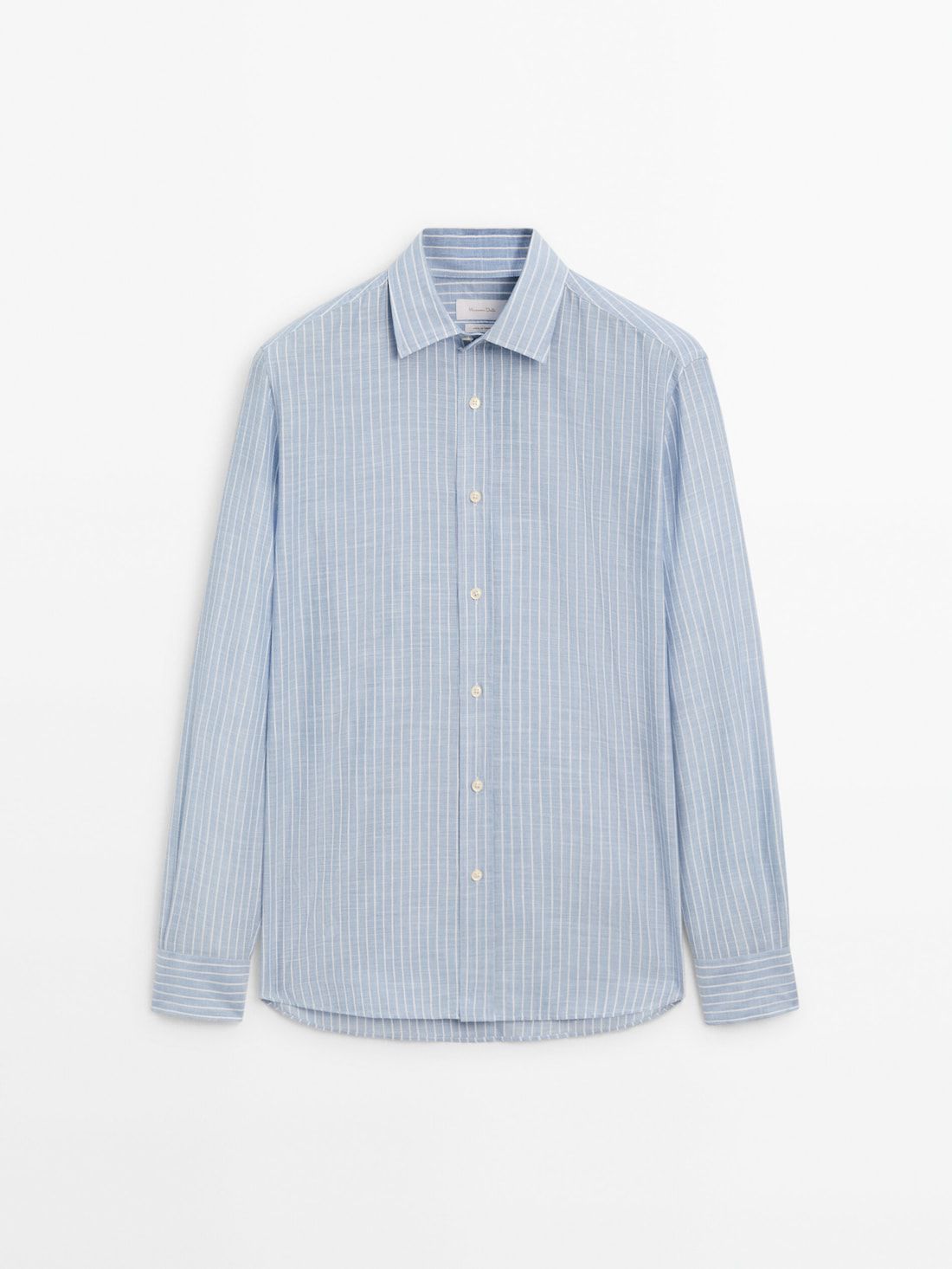 Massimo Dutti Regular-fit Striped Cotton Blend Men Shirts Light Blue | US-OX9360814