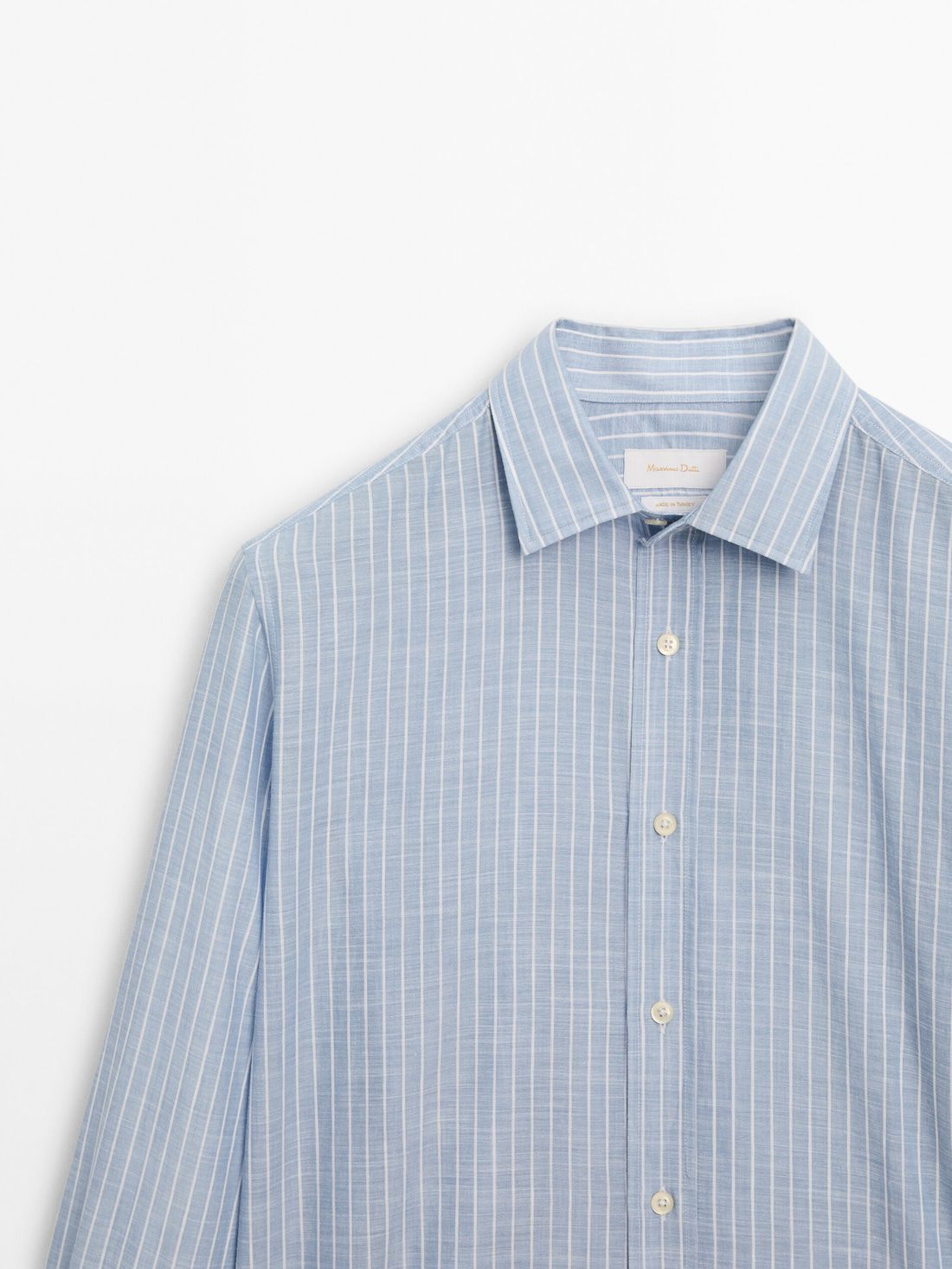Massimo Dutti Regular-fit Striped Cotton Blend Men Shirts Light Blue | US-OX9360814