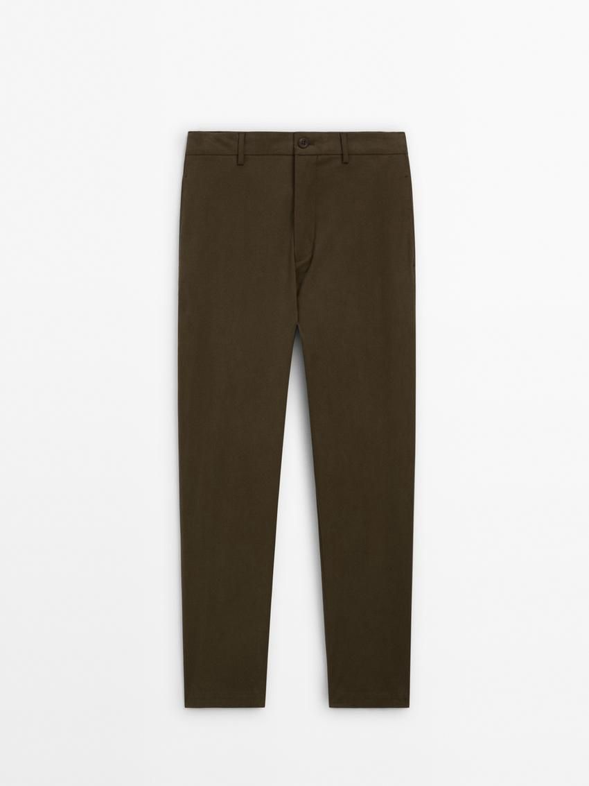 Massimo Dutti Relaxed Fit Cotton Blend Men Trousers Dark Brown | US-TJ9062185