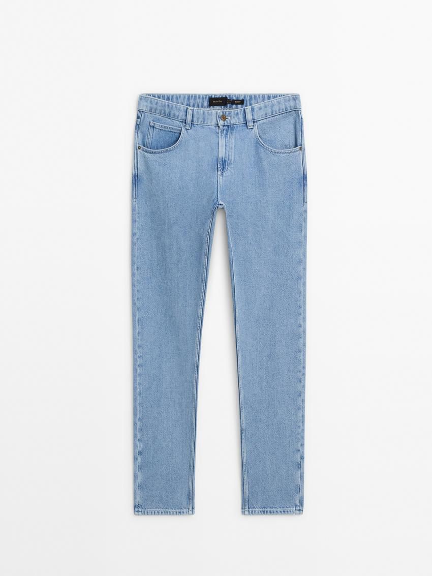 Massimo Dutti Relaxed Fit Cotton Blend Men Jeans Blue | US-PG5918362