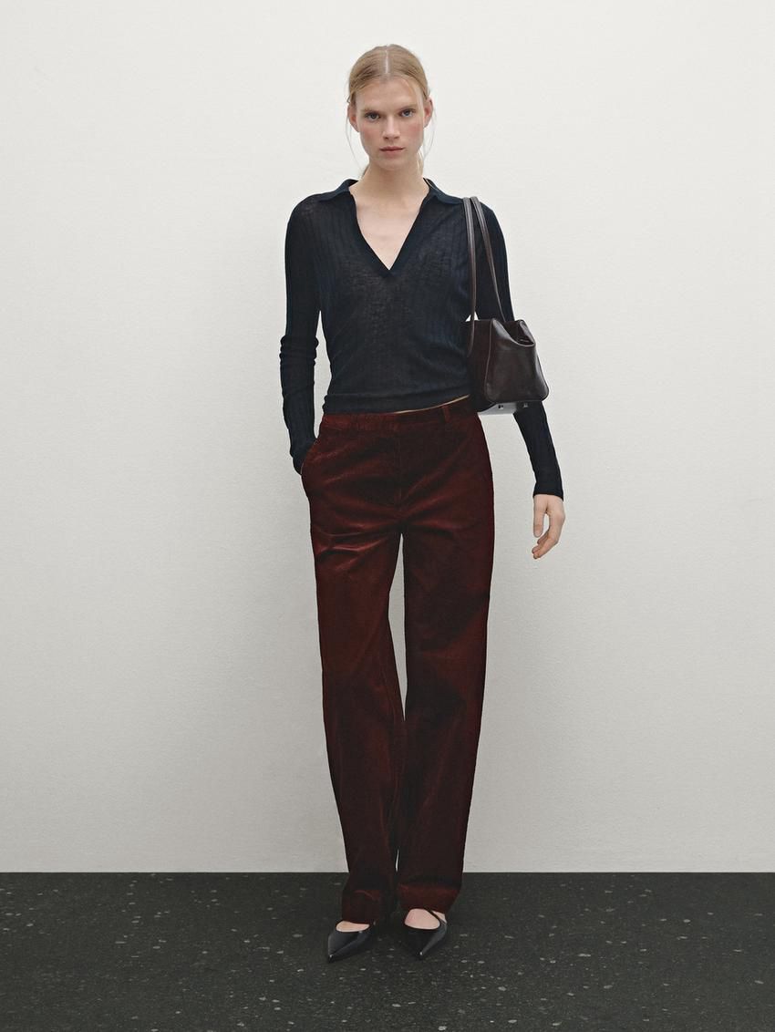 Massimo Dutti Relaxed Fit High-waist Corduroy Women Trousers Burgundy | US-GQ3051726