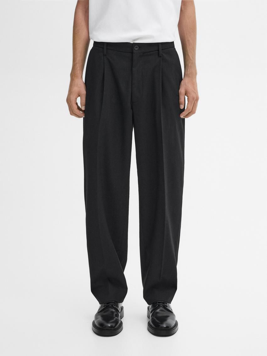 Massimo Dutti Relaxed Fit Pinstripe Men Trousers Black | US-NO3261904