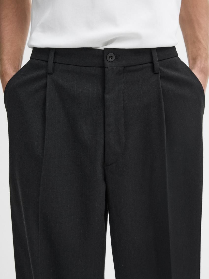 Massimo Dutti Relaxed Fit Pinstripe Men Trousers Black | US-NO3261904