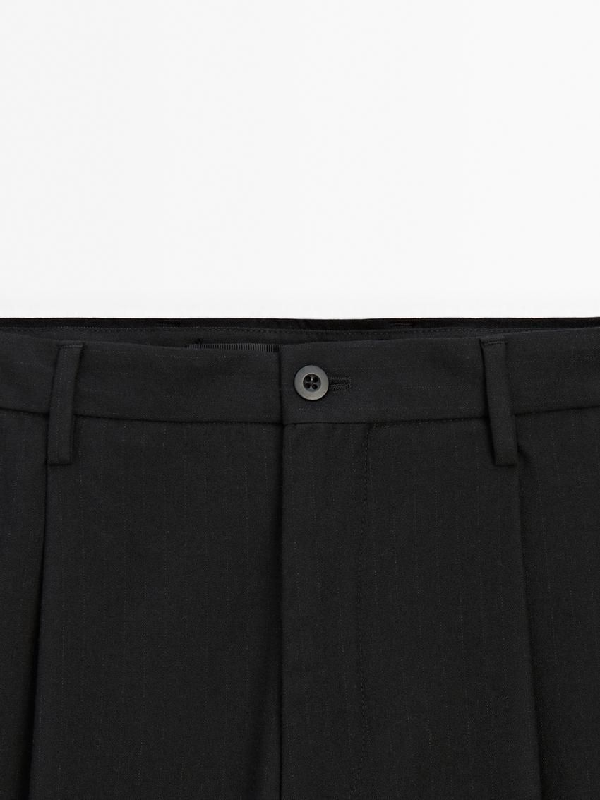 Massimo Dutti Relaxed Fit Pinstripe Men Trousers Black | US-NO3261904