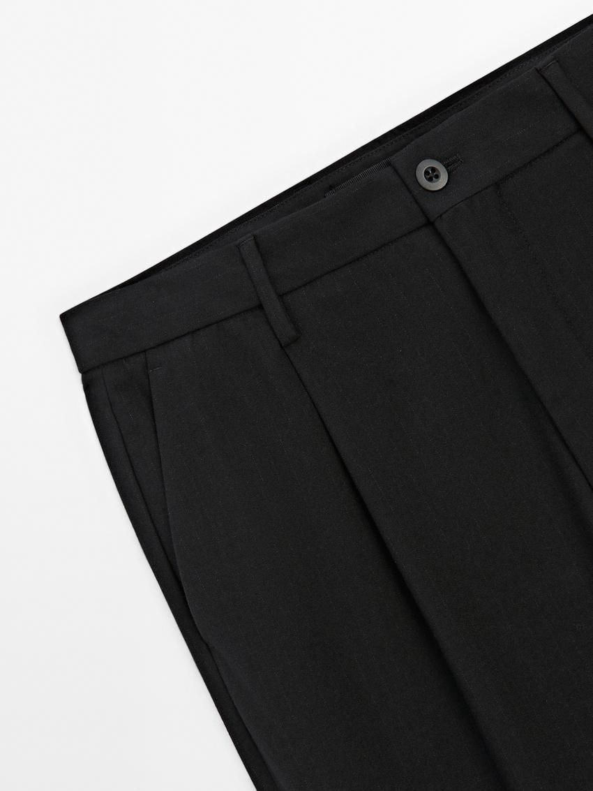 Massimo Dutti Relaxed Fit Pinstripe Men Trousers Black | US-NO3261904