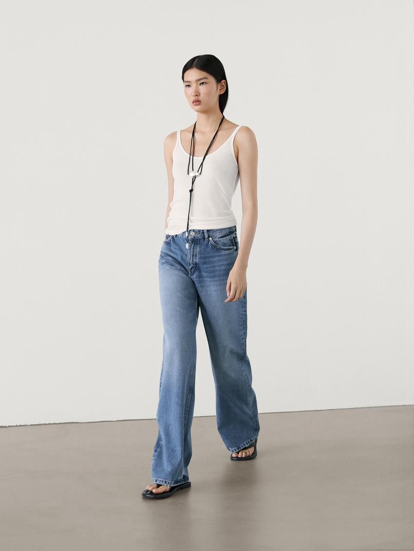 Massimo Dutti Relaxed Fit Wide-leg Mid-rise Women Jeans Blue | US-TI9164258