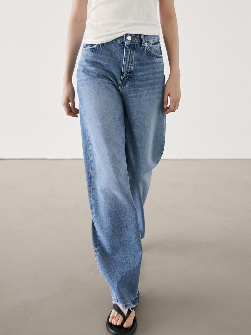 Massimo Dutti Relaxed Fit Wide-leg Mid-rise Women Jeans Blue | US-TI9164258