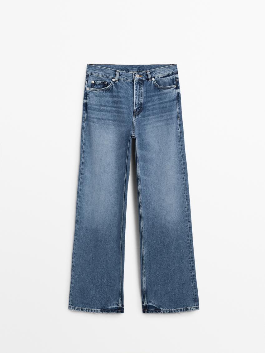 Massimo Dutti Relaxed Fit Wide-leg Mid-rise Women Jeans Blue | US-TI9164258