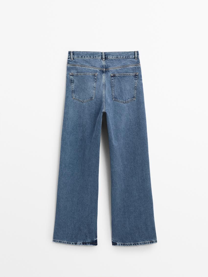 Massimo Dutti Relaxed Fit Wide-leg Mid-rise Women Jeans Blue | US-TI9164258