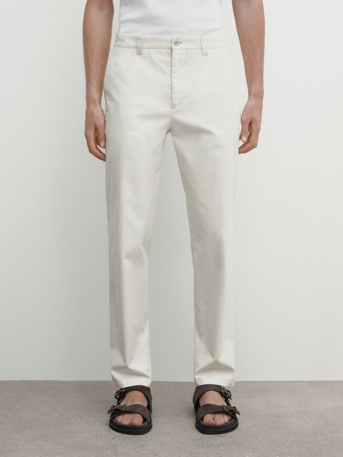 Massimo Dutti Relaxed-fit Twill Men Trousers Cream | US-LR6208519