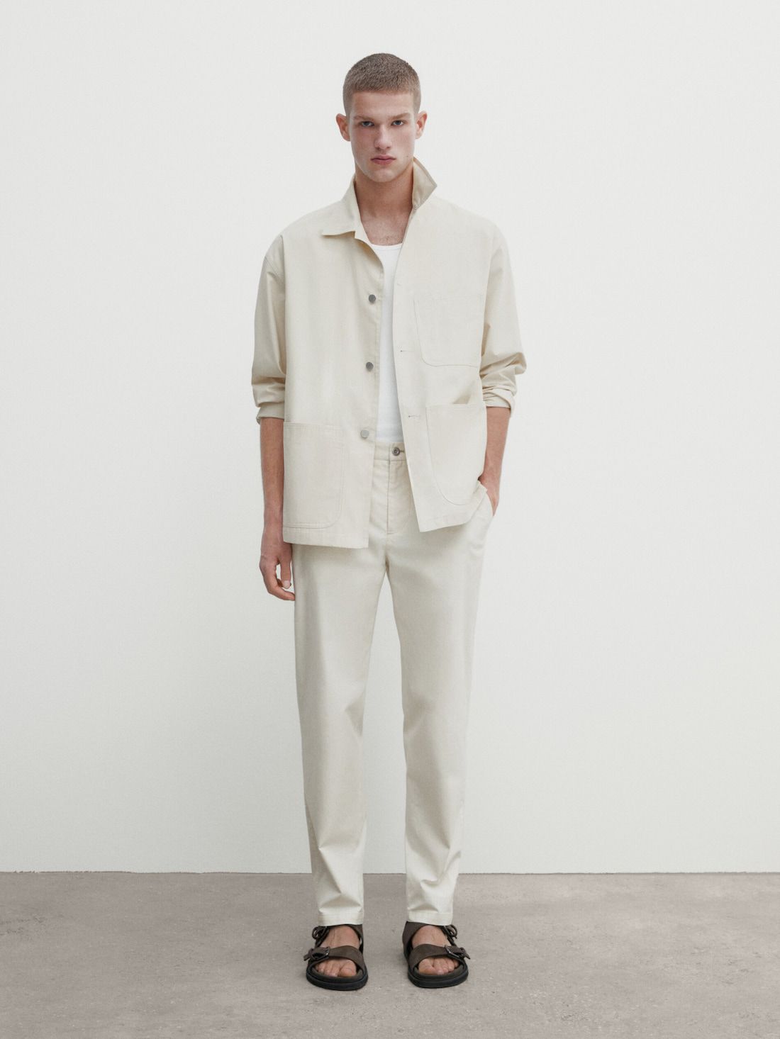 Massimo Dutti Relaxed-fit Twill Men Trousers Cream | US-LR6208519
