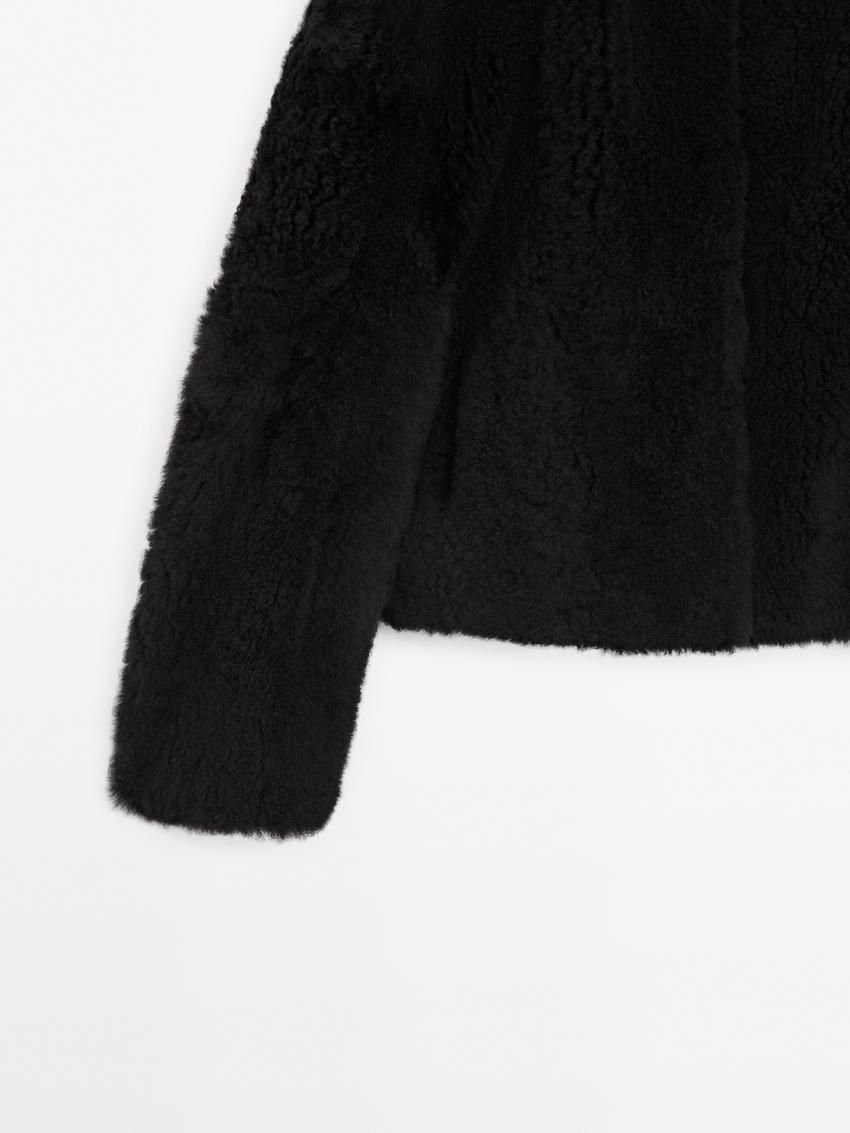 Massimo Dutti Reversible Voluminous Hair On Leather Women Coat Black | US-NH5820769
