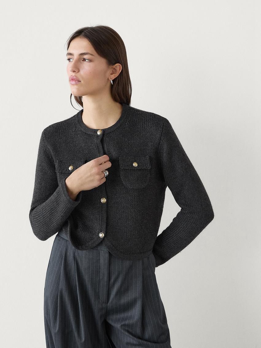 Massimo Dutti Rhinestone Button Details Women Cardigan Black | US-JX4580723