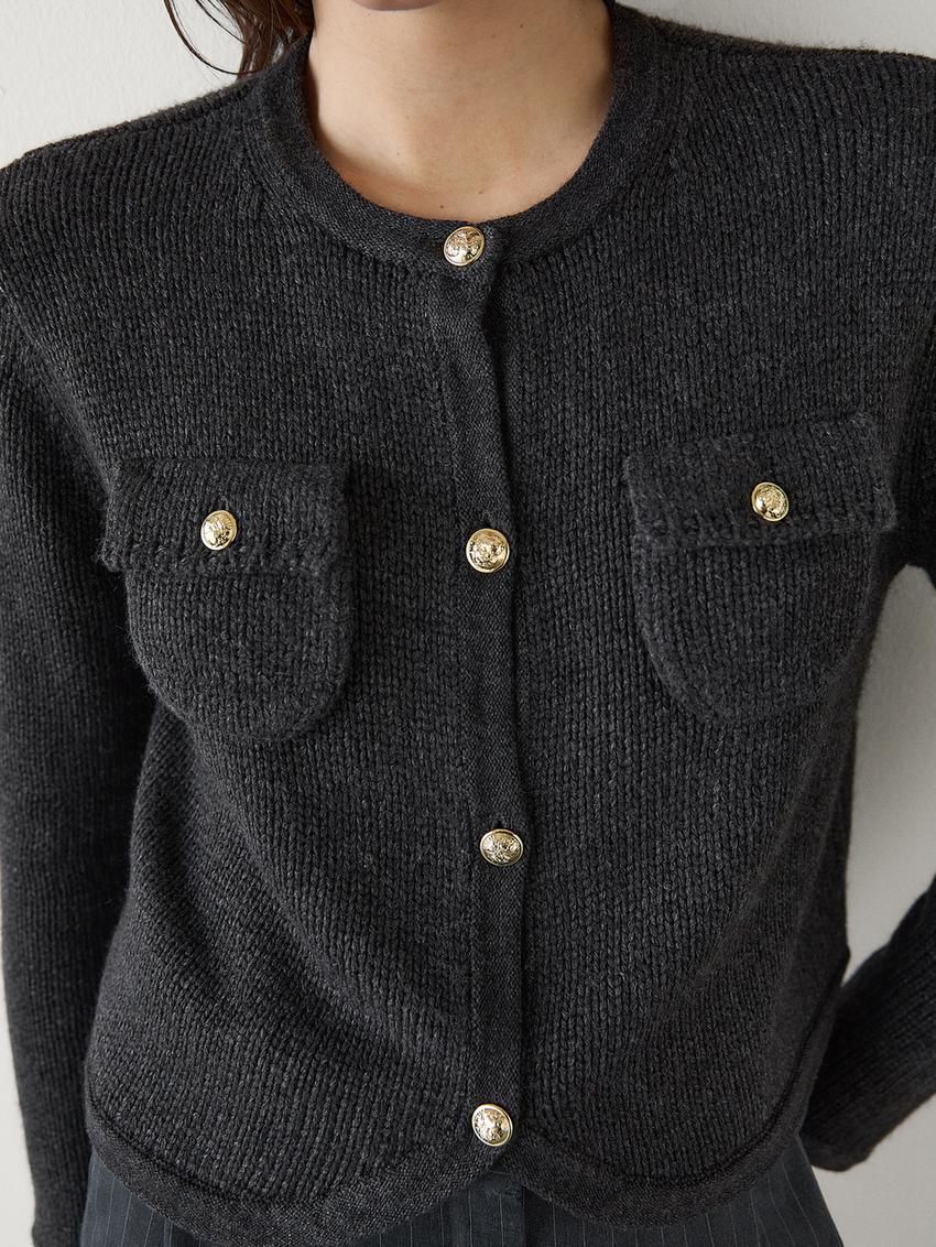 Massimo Dutti Rhinestone Button Details Women Cardigan Black | US-JX4580723