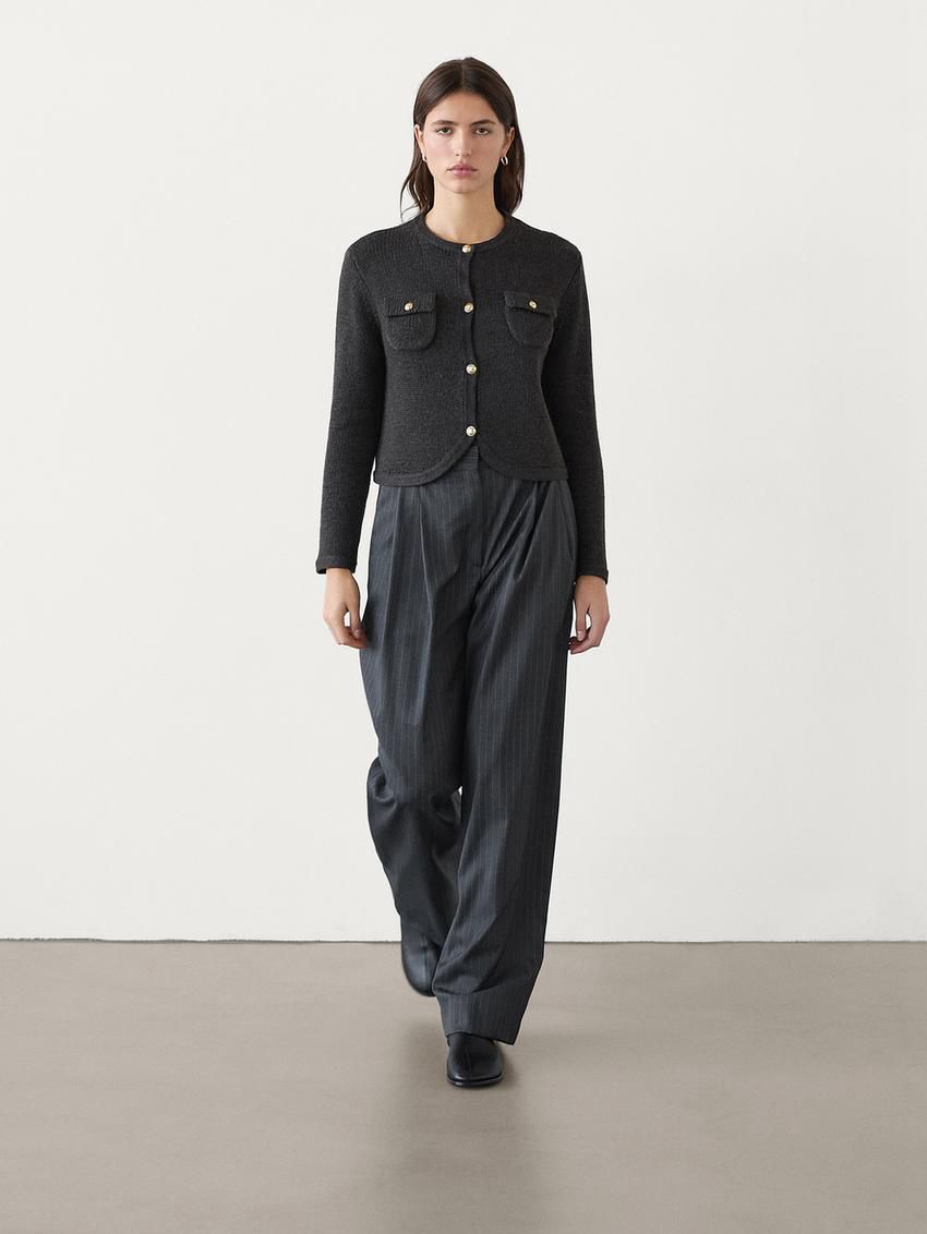 Massimo Dutti Rhinestone Button Details Women Cardigan Black | US-JX4580723