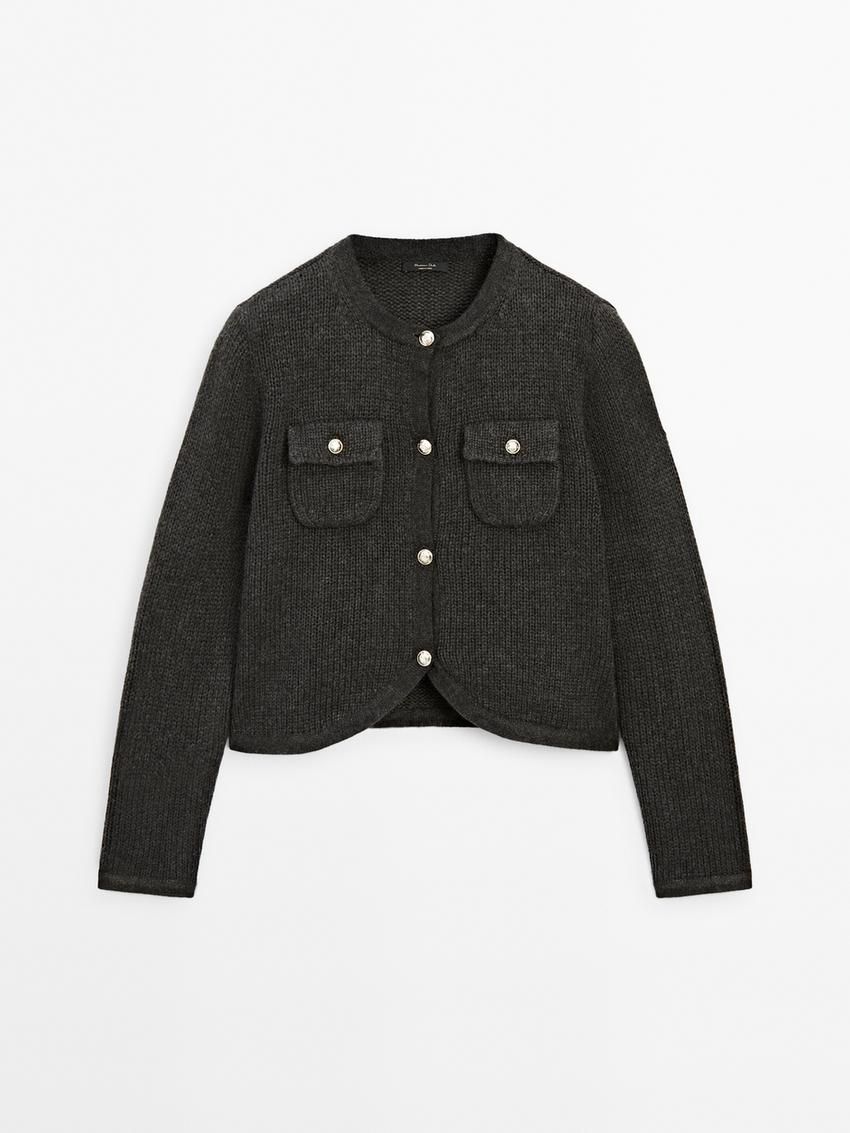 Massimo Dutti Rhinestone Button Details Women Cardigan Black | US-JX4580723