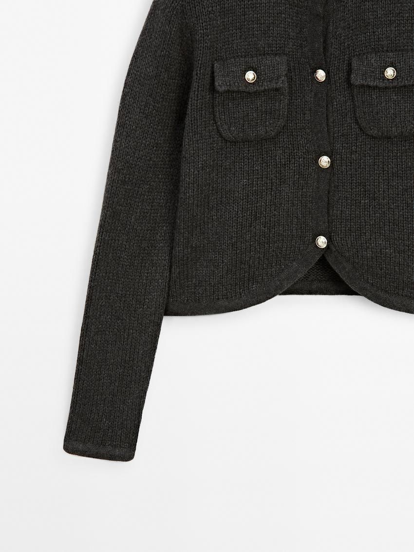 Massimo Dutti Rhinestone Button Details Women Cardigan Black | US-JX4580723