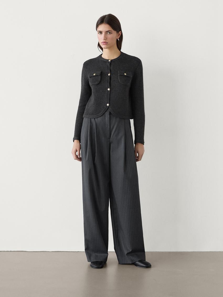 Massimo Dutti Rhinestone Button Details Women Cardigan Black | US-JX4580723