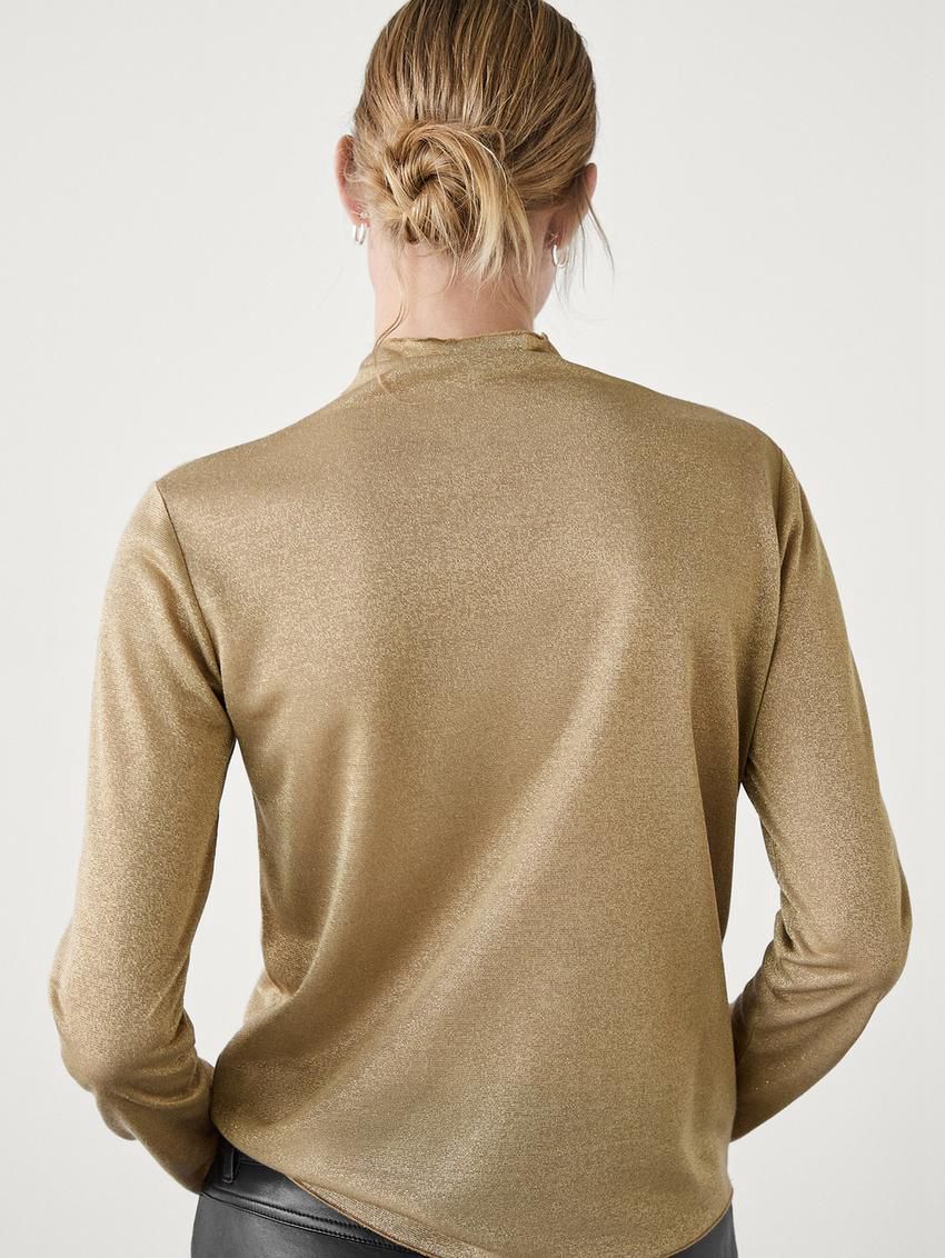 Massimo Dutti Rhinestone Trims Women T-Shirt Gold | US-VC5463821